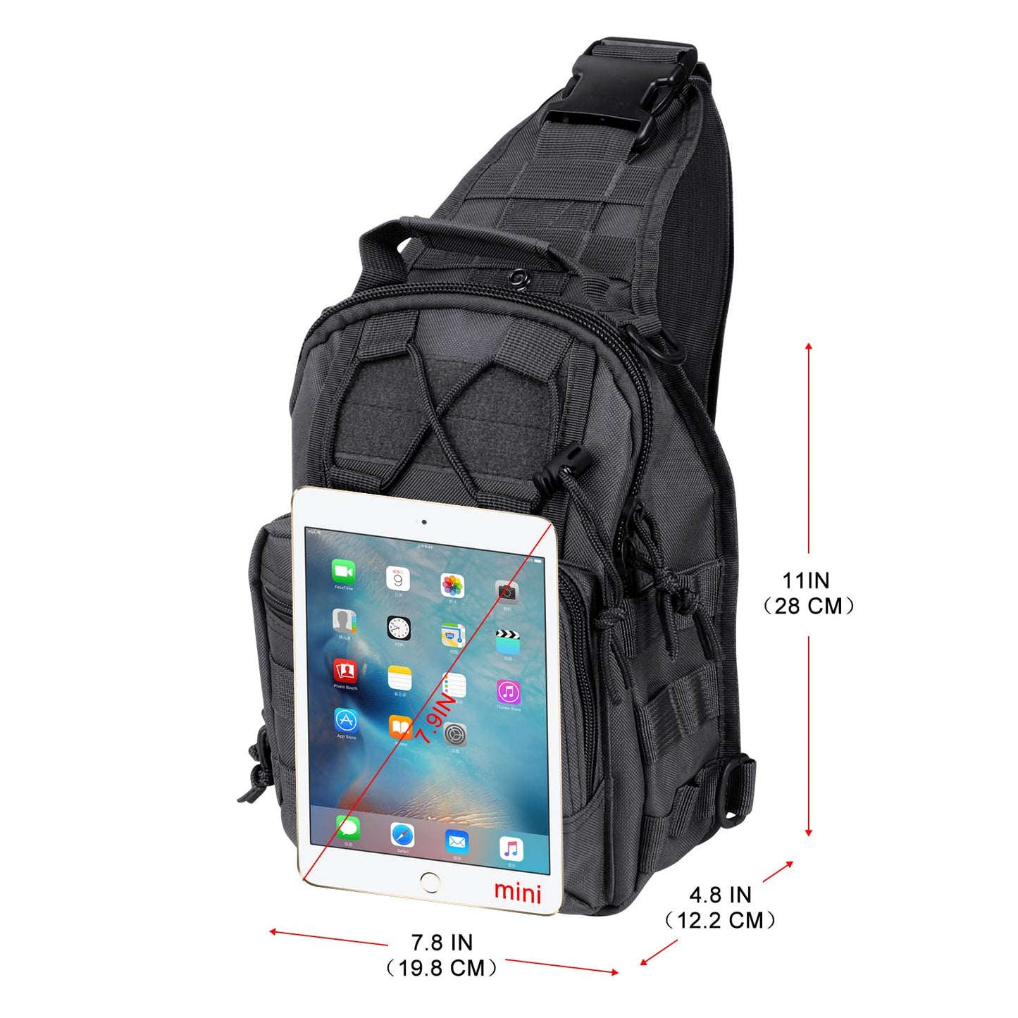 Qcute Tactical Backpack, Waterproof Military Cross-body Molle Sling Shoulder Backpack Chest Bag for Outdoor Every Day Carry (Black)