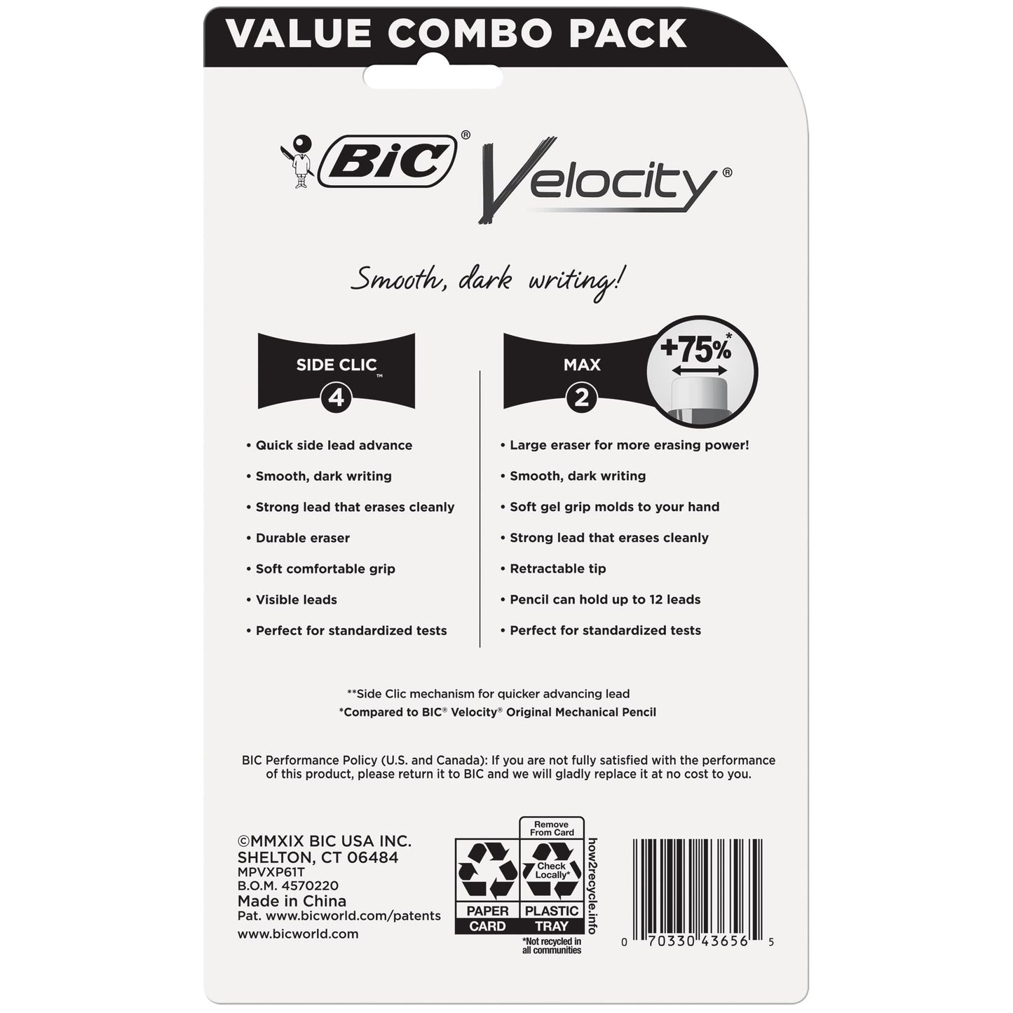 BIC Velocity Mechanical Pencils, With Colorful Barrel, Medium Point (0.7mm), 6-Count Pack Mechanical Pencils With Eraser and Lead Refills