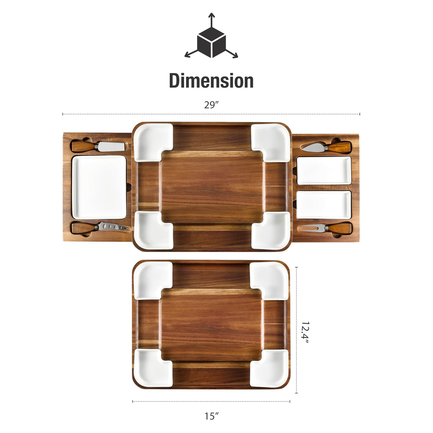Shanik Upgraded Acacia Cheese Board Set, Square Shaped Charcuterie Set, Cheese Platter, Handcrafted Design and Stainless Steel Cutlery Set - Gift for Any Occasion No Engraving