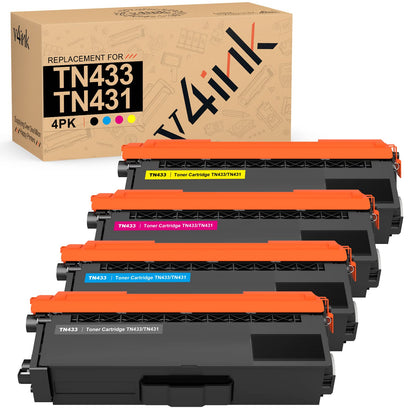 v4ink TN-433 TN-431 Compatible Toner Cartridge Replacement for Brother TN433 TN431 TN433BK to use with Mfc-L8900Cdw Mfc-L8610Cdw Hl-L8260Cdw Hl-L8360Cdw Hl-L8360Cdwt Hl-L9310CDW (Color Set)