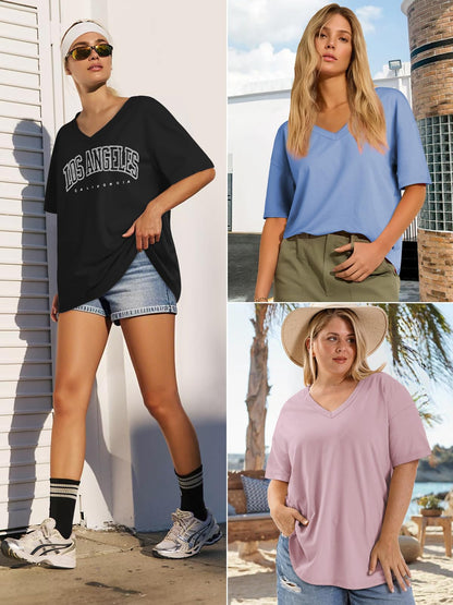 ATHMILE Womens Summer Oversized Shirts V Neck Plus Size Spring Workout Tops Beach Vacation 2025 Gym Clothes Black