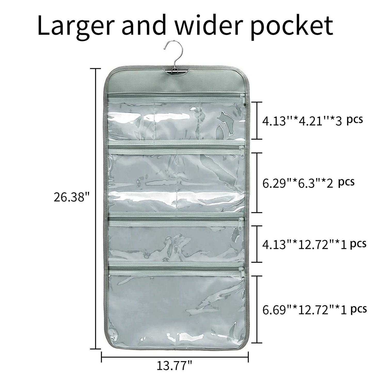 WODISON Foldable Clear Hanging Travel Toiletry Bag Cosmetic Organiser Storage, Grey, One Size