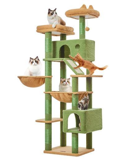 Taoqimiao Cactus Cat Tree, 71-Inch Cat Tower for Indoor Cats Large Adult, Multi-Level Large Cat Condo, 8 Sisal Scratching Posts, Metal Frame Cozy Hammock, Scratch Board, 2 Top Perches, MSC026L
