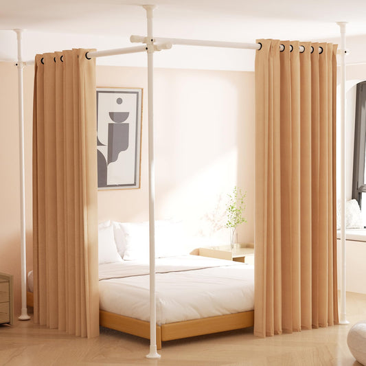 Room Divider, No Drilling Curtain Rod for Room Separation, 4-10ft (H) 28-114inch(W) Adjustable Heavy Duty Floor to Ceiling Tension Rod Wall Dividers Temporary Privacy Separator Window Rods White