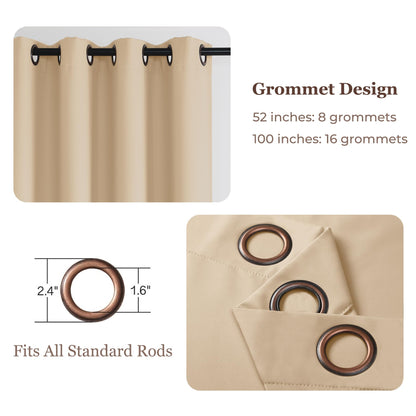 Rose Home Fashion Blackout Sliding Door Curtains, Room Darkening Thermal Insulated Curtains for Living Room Bedroom, Sliding Glass Door Drapes, 1 Panel, W52 x L96, Biscotti Beige