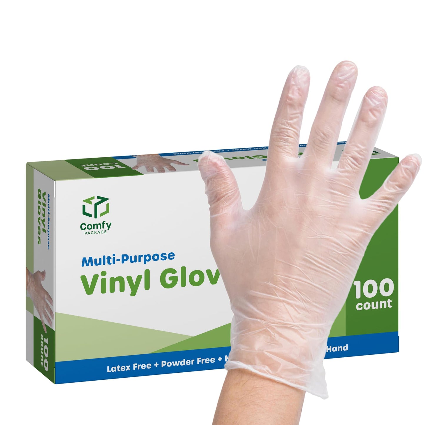 Comfy Package Disposable Vinyl Gloves – Clear, Latex-Free, Powder-Free, BPA-Free – Safe for Food Handling, Cooking & Cleaning (100, Medium)