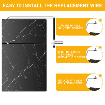 TOPULORS Cheese Slicer - Cheese Cutter with 5 Replacement Upgrade Thick Cutting Wires - Heavy Duty 5" x 8" Marble Board Cheese Slicer for Block Cheeses - Kitchen Gadget Cheese Tool - Black