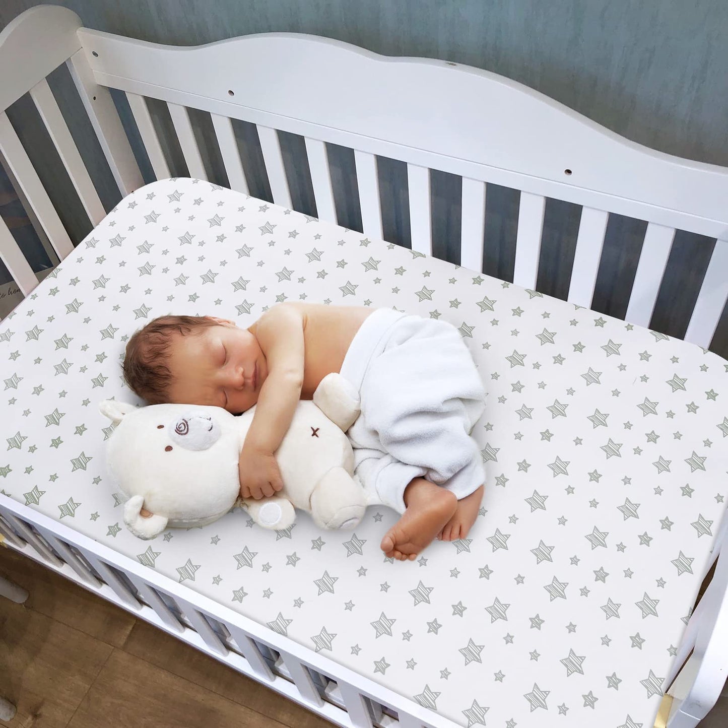 Crib Sheets for Boys or Girls 2 Pack, Fitted Crib Sheet for Standard Size Crib and Toddler Mattresses, Soft and Breathable Material, Grey & White