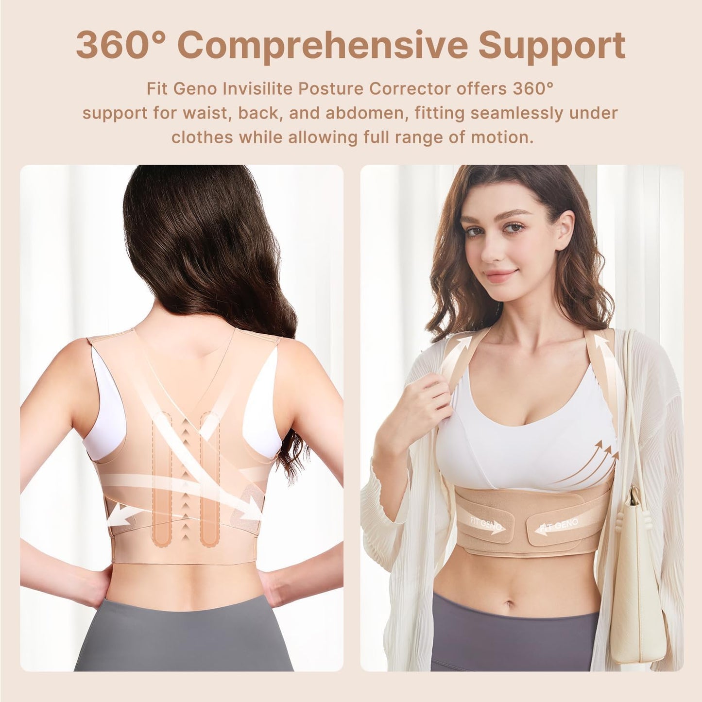 Fit Geno Posture Corrector for Women Invisilite: Invisible Lightweight Back Brace for Neck Shoulder & Upper Back Pain Relief - Improve Posture Correct Hunchback Slouching Under Clothes Medium