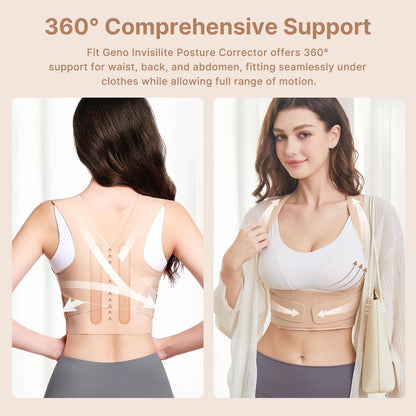 Fit Geno Posture Corrector for Women Invisilite: Invisible Lightweight Back Brace for Neck Shoulder & Upper Back Pain Relief - Improve Posture Correct Hunchback Slouching Under Clothes Medium