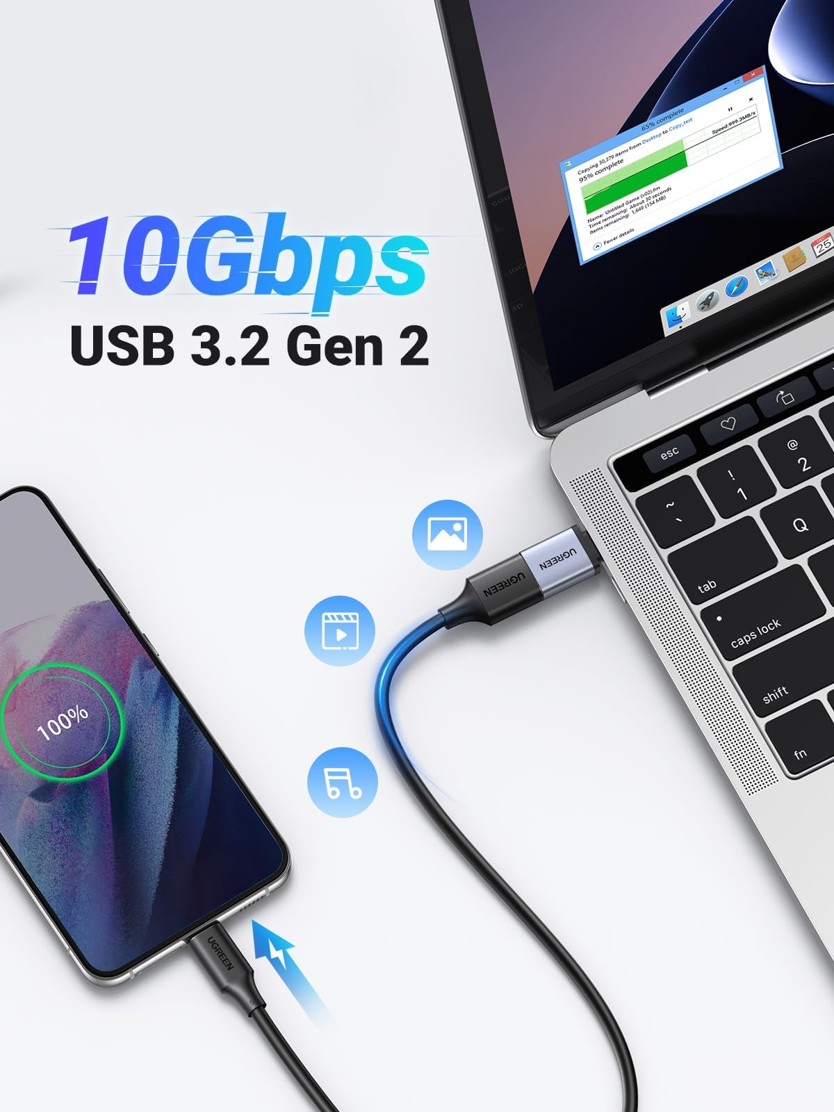 UGREEN USB to USB C Adapter 10Gbps,2 Pack USB C to A Adapter Compatible with iPhone 16 15 Pro/Samsung/MacBook Pro/Air/iPad Pro,Thunderbolt 4/3,Gray