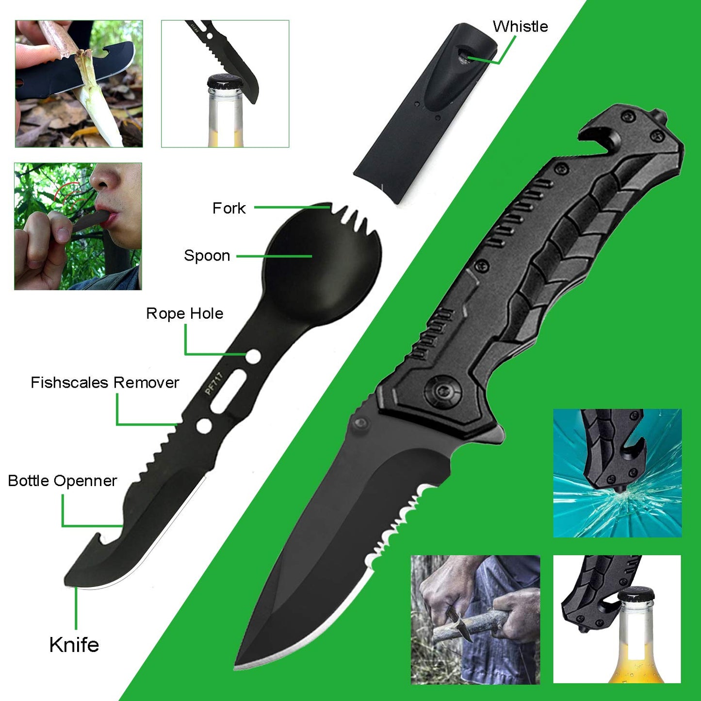 Tianers 16pcs Emergency Survival Kit, Compact Survival Tactical Gear, Cool EDC Survival Tool for Cars, Camping, Hiking, Hunting, Fishing, Adventure Accessorie for Men Husband Dad Friend