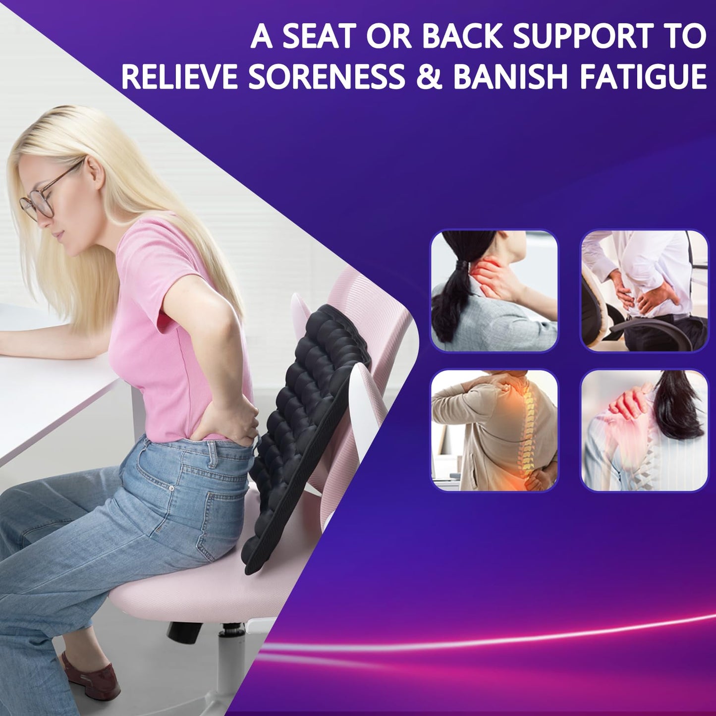 SUNFICON Air Cushion Inflatable Chair Air Seat Cushion Car Portable Breathable Comfort Cushion Office Wheelchair Pad Orthopedics Pain Pressure Relief Cushion Camping Seat Mat 18 x 16 x1 in Black