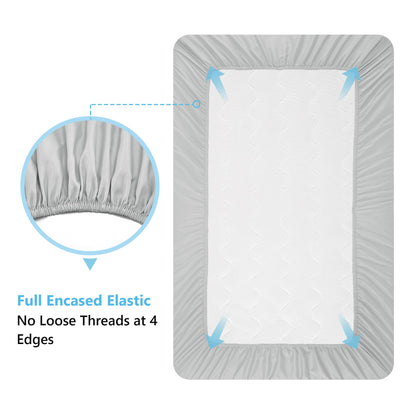 TILLYOU Baby Crib Sheets for Boys Girls, Fitted Crib Sheet 2 Pack for Standard Crib and Toddler Mattresses, Super Soft Toddler Bed Sheets, 28"x52"x8", White & Gray