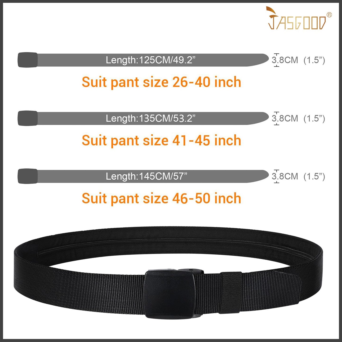 Travel Security Money Belt with Hidden Money Pocket - Cashsafe Anti-Theft Wallet Unisex Nickel free Nylon Belt by JASGOOD A-black