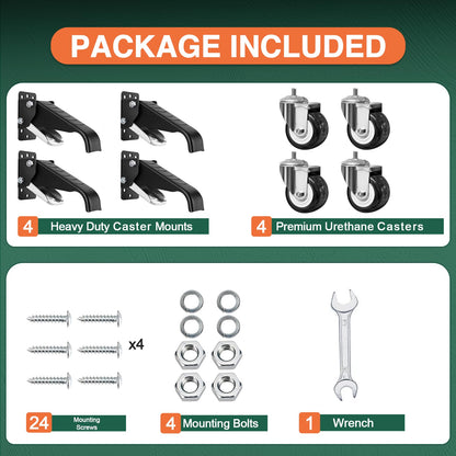 DOZAWA Workbench Casters Kit, 600 Lbs Retractable Casters Set of 4 Heavy Duty, 2.5" Side Mount Caster Wheels, Stepdown Castor Wheel for Workbenches, Machinery and Tables