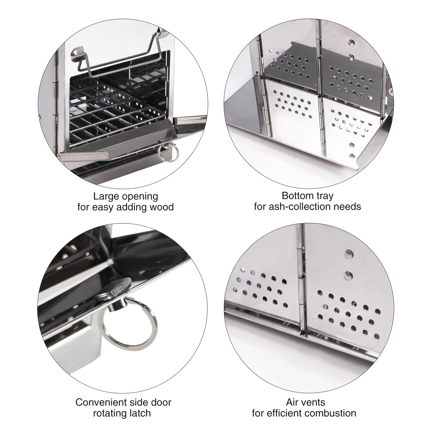 REDCAMP Wood Burning Folding Camp Stove Stainless Steel Grill and Pot Stand, Portable Collapsible Backpacking Stove Survival Rocket Stove for Hiking Outdoor Tent Camping Picnic, Largel with Pot Stand