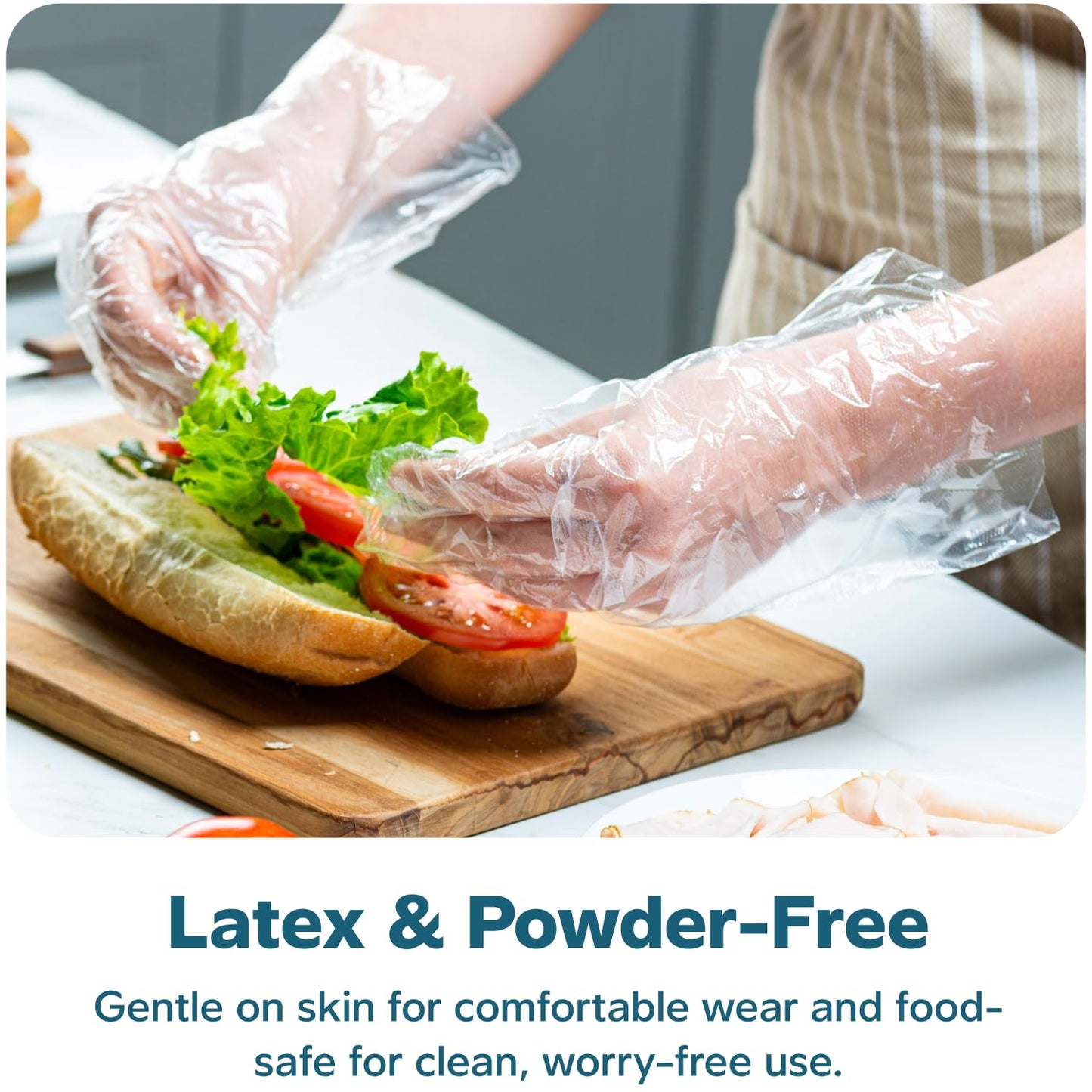 Comfy Package [100 Count Disposable Poly Plastic Gloves for Cooking, Food Prep and Food Service | Latex & Powder Free - One Size Fits Most