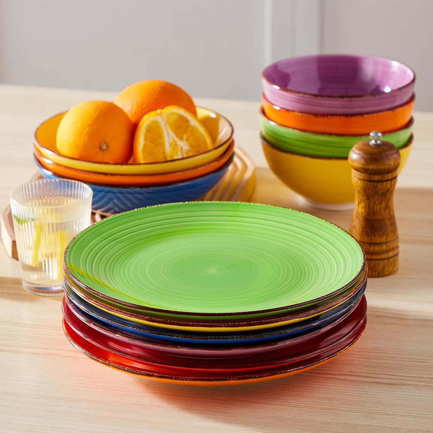 vancasso Bonita Dinner Plates, 10.5 Inch Ceramic Plates, Microwave, Oven and Dishwasher Safe Plates Set of 6 - Assorted Colors