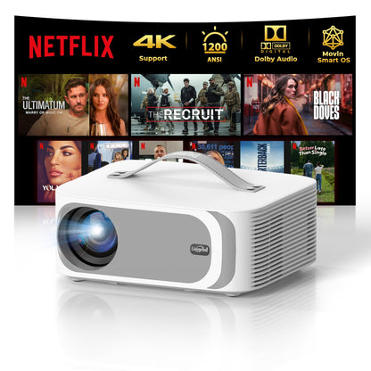 [AI Movin 2.0 System/1200 ANSI/Auto Focus] Projector with WiFi and Bluetooth, Outdoor-Projector 30W DoIby Audio APPS Built-in, Lisowod 1080P Smart Portable 4K Proyector with HDR10+ 2025 Upgraded