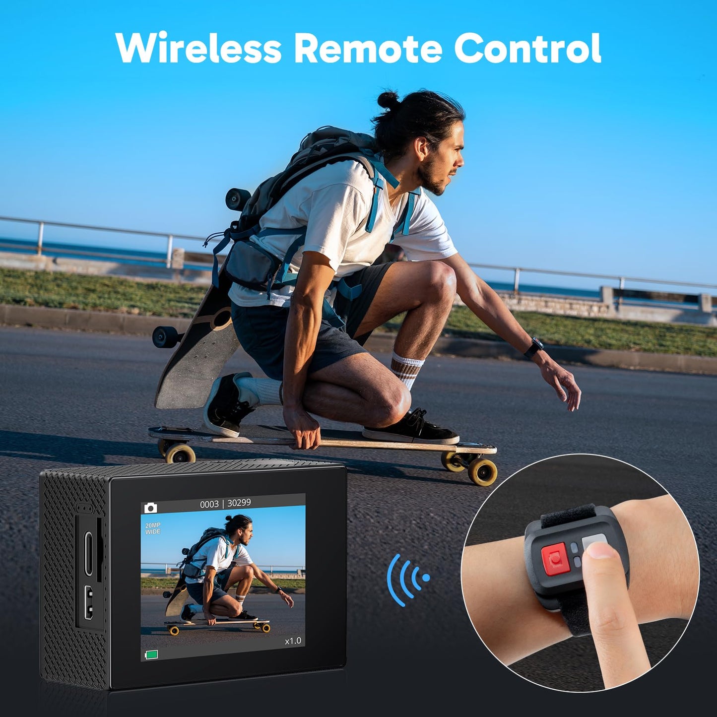 AKASO EK7000 4K30fps Action Camera with 128GB MicroSDXC U3 Memory Card Accessories Kit Bundle Ultra HD 131FT Waterproof Camera EIS WiFi Remote Control 4X Zoom Underwater Camera