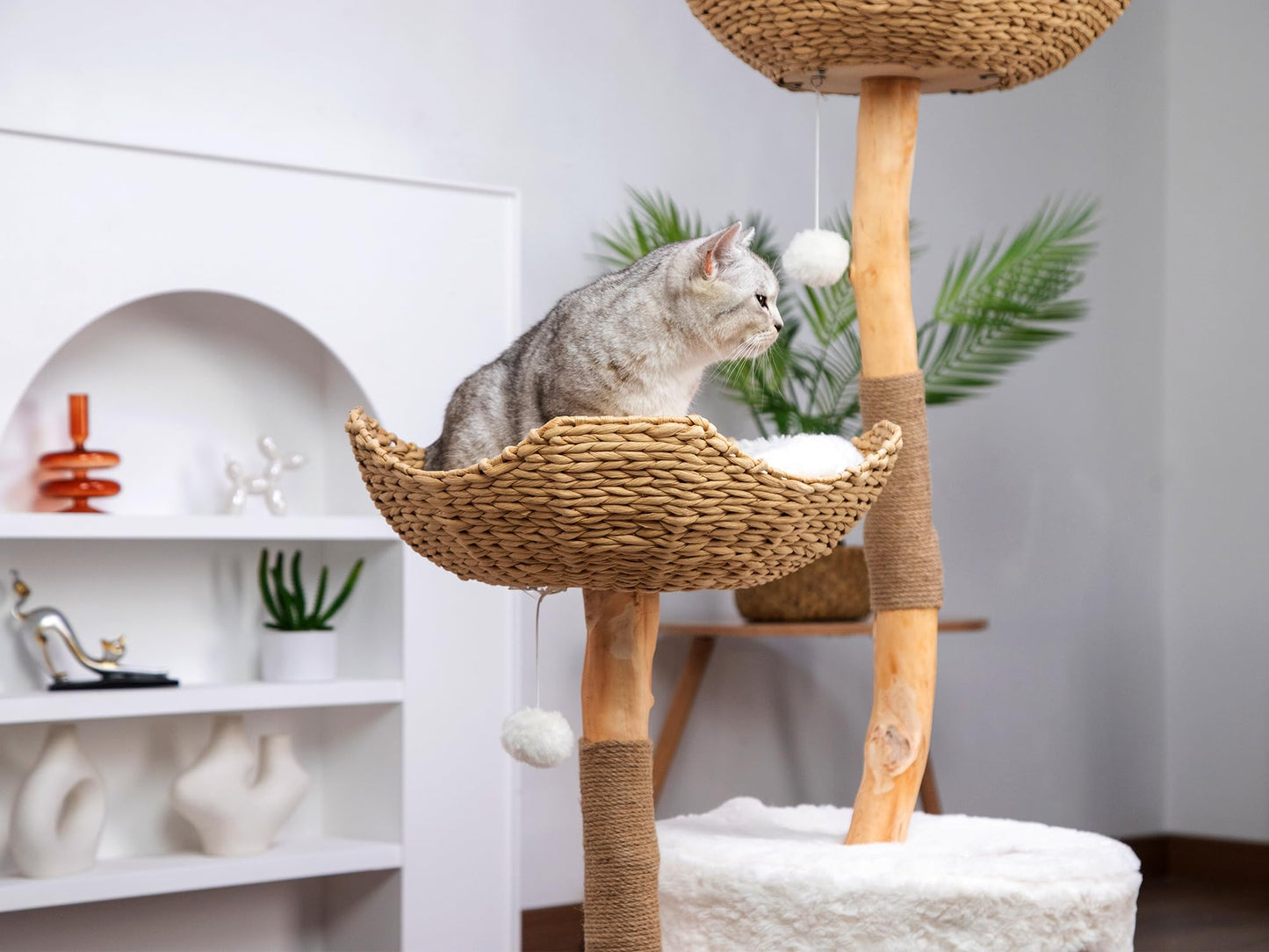 U-Moving 46" Natural Wood Cat Tree for Large Cats – Modern Feline Tower with Scratching Posts, Real Branch Design & Luxury Gift for Cat Lovers