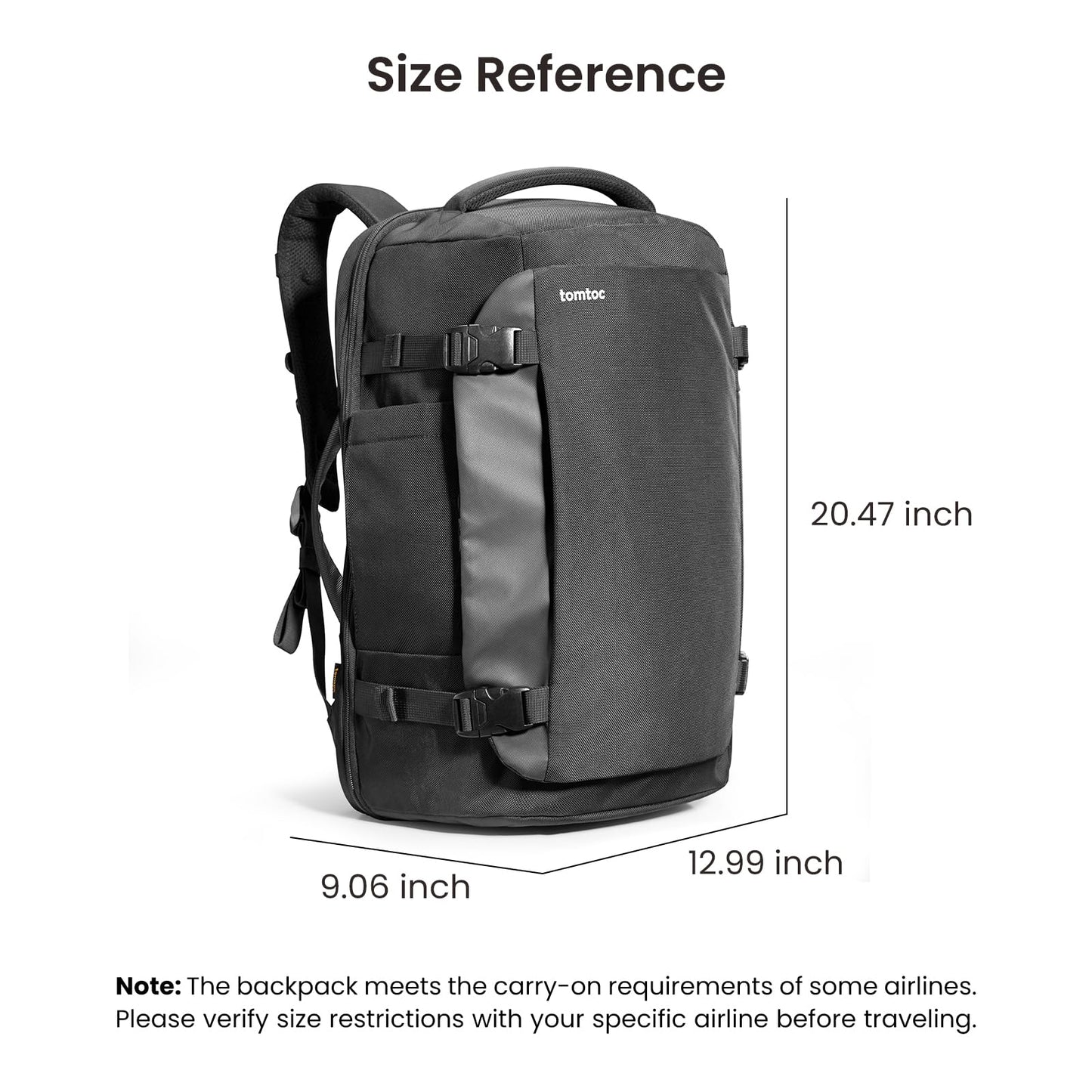 tomtoc Travel Backpack 40L, TSA Friendly Flight Approved Carry-on Luggage Hand Water-resistant Lightweight Business Rucksack, Durable Large Weekender Bag Daypack Fits 17.3 Inch Laptop, PFAS Free