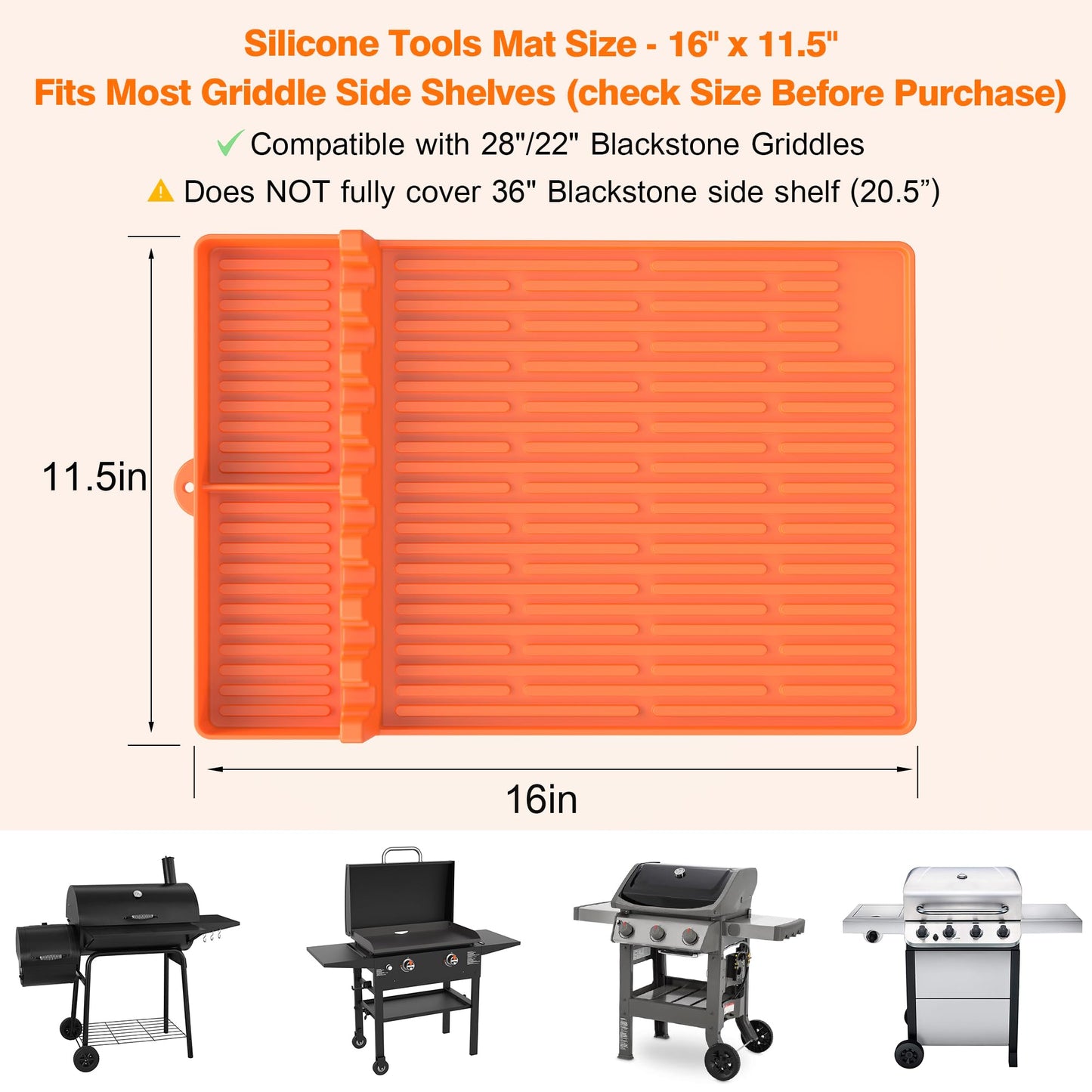 Silicone Griddle Tools Mat for Blackstone - Large Silicone Spatula Mat with Drip Pad - Griddle Mats BBQ Grill Accessories - Side Shelf Mats Grill Pad for Blackstone Griddles Accessories (Orange)
