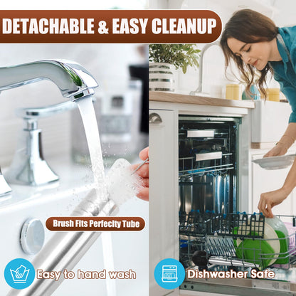 SCHVUBENR Large Turkey Baster with Cleaning Brush & Needle - Stainless Steel Baster Tool for Cooking - Easy to Use and Clean - Heavy Duty Baster Syringe - Flavor Meat Poultry, Beef, Chicken - Black