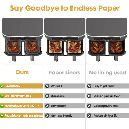 Silicone Air Fryer Liners 10QT, Reusable Airfryer Basket Liners for Ninja DZ550/DZ401, 2Pcs 5QT Large Air Fryer Accessories, Dishwasher safe (8.46 * 5.9 inch （10 QT）, DZ401 - Black)