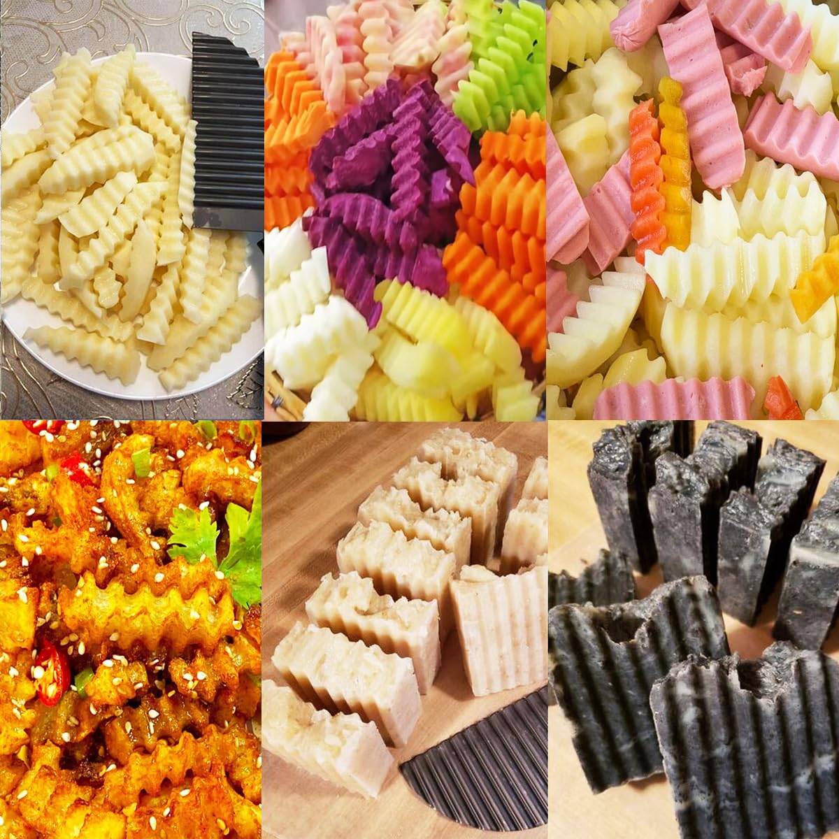 SHengwin Crinkle Potato Cutter, Crinkle Cut Knife for Veggies French Fry Cutter, Kitchen Wavy Slicer Knife for Chopping Carrot Cucumber Stainless Steel Blade 2.9" x 11.8"