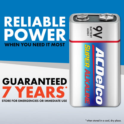 ACDelco 24-Count 9V Batteries, Maximum Power Super Alkaline Battery for Home and Office, 7-Year Shelf Life, Reclosable Packaging