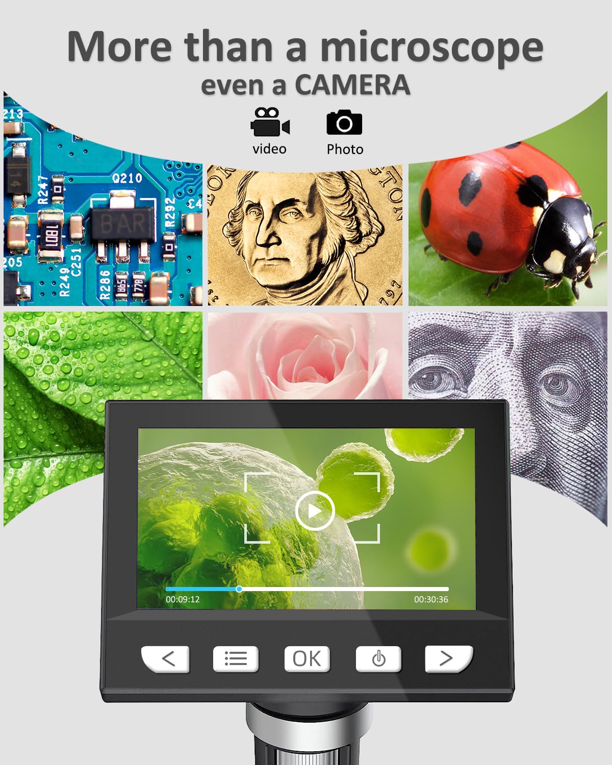 Aopick Coin Microscope - 4.3" LCD Digital Microscope 1000X, 1080P USB Coin Magnifier for Error Coins with 8 Adjustable LED Lights, PC View, Compatible with MacOS Windows