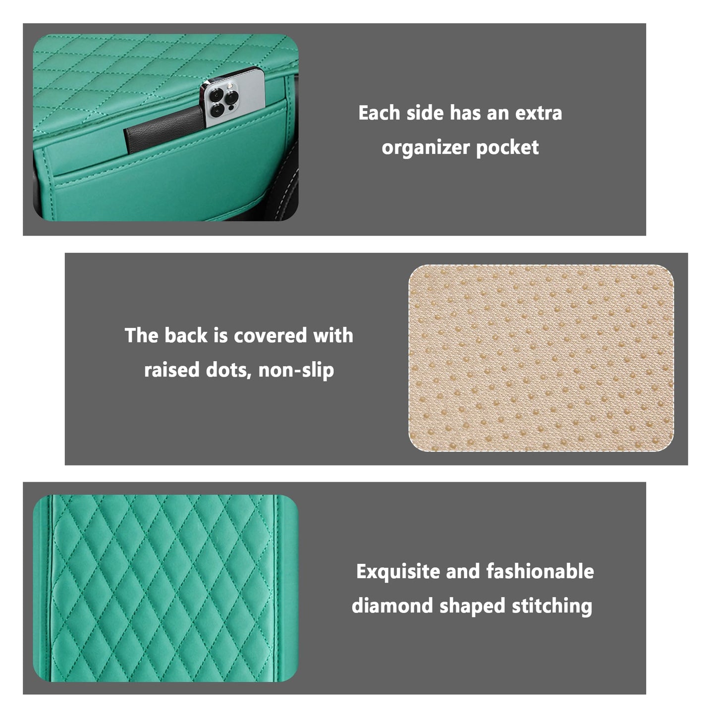 Upgraded Car Center Console Cover,Microfiber Leather Car Armrest Cover Cushion with 2 Storage Bags,Universal Car Armrest Storage Box Car Interior Accessories for Most Vehicles (Turquoise)