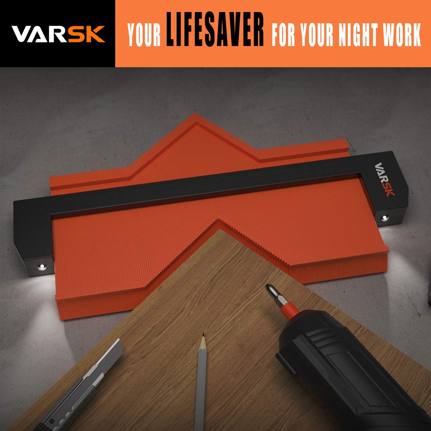 VARSK Contour Gauge Profile Tool with Light 5+10 Inch - Super Duplicator Shape and Outline Tool, Gifts for Men Dad Him, Cool Gadgets for Men DIY Handyman, Home Improvement Measuring Woodworking Tools