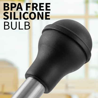 Zulay Kitchen Stainless Steel Turkey Baster for Cooking - Food Grade Metal Baster Syringe & Silicone Suction Bulb - Large Size With 2 Detachable Needles and Cleaning Brush