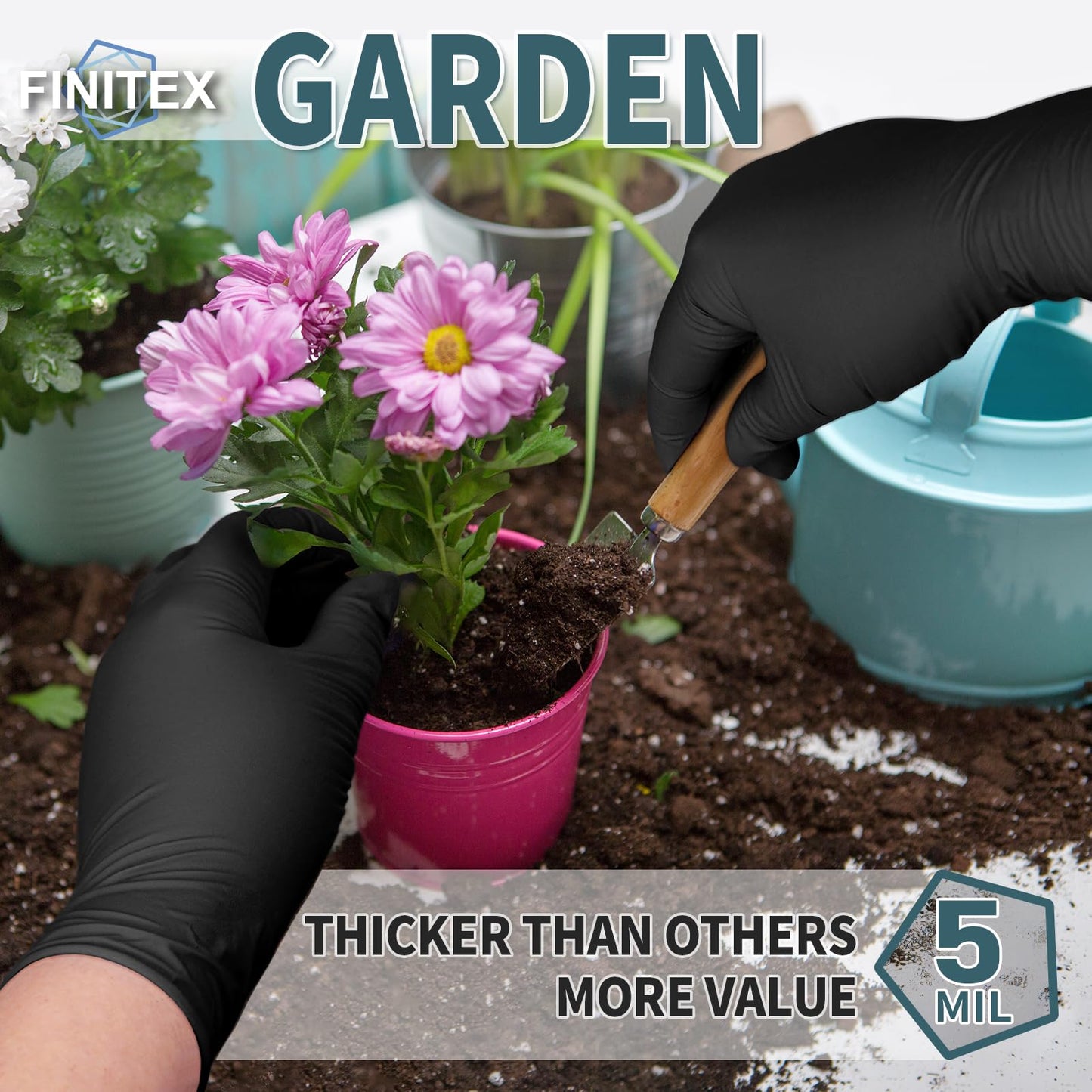 FINITEX - Black Nitrile Disposable Gloves, 5mil, Powder/Latex-Free, Medical Exam 100 PCS For Examination Home Cleaning Food Glove (X-Large)