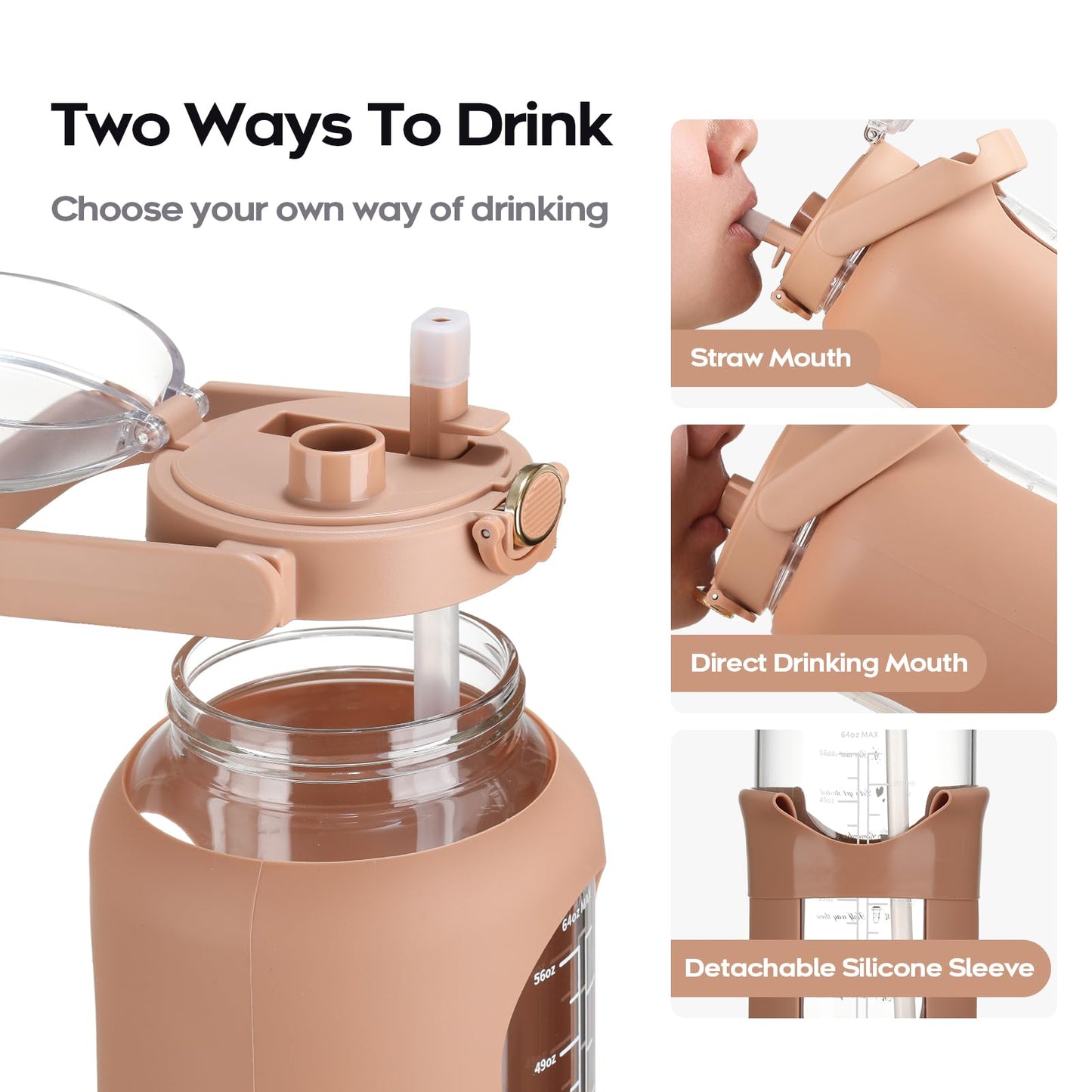 chunmo 74 oz Glass Water Bolttles with Straw Large Motivational Water Bottle with Time Marker Sports Water Bottles with Silicone Sleeve and Handle Lid 2.2L Water Jug for Gym Workout