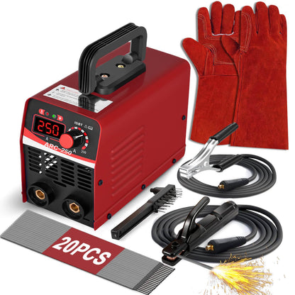 Wrdlosy Stick Welder 250A 20PCS Welding Rods 16 Inches Gloves Welding Machine, Super MINI Welder Portable Hammer, IGBT Inverter Welder Machine 110V, Beginner Hobbyists Home Repairs DIY Projects (Red)