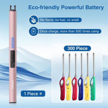 TOPKAY Electric Lighter Candle Lighter Windproof Flameless USB Rechargeable Plasma Arc Long Lighter for Grill Firework Kitchen Camping (Rose Gold)