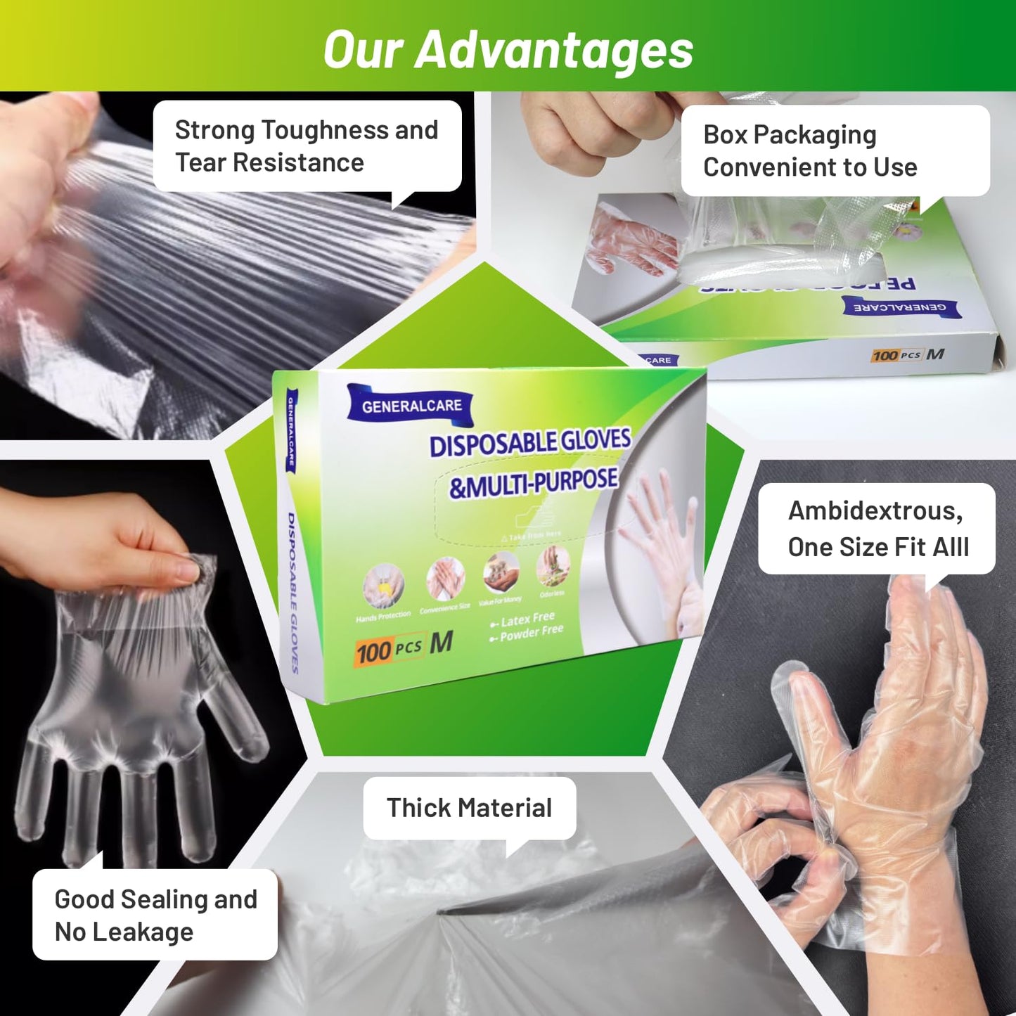 GENERALCARE Ultra Strong Disposable TPE Cooking Gloves, Ideal for Cleaning and Food Prep.Latex & Powder Free Food safe 100 Pieces(M)