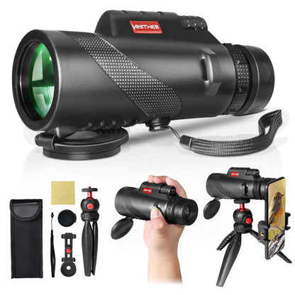 80x100 Monocular Telescope for Smartphones - High Powered HD Monocular with Tripod & Adapter, Low Light Vision for Adults - for Wildlife, Bird Watching, Hunting, Hiking