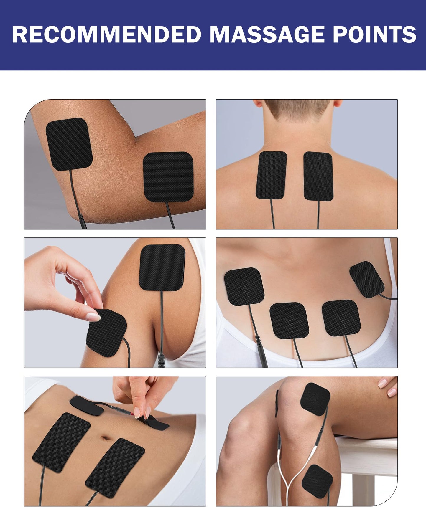 TENS Unit Replacement Pads, Nursal Reusable Self-Adhesive Electrodes Pads 20 Packs 2x2” 2x4”, Latex Free Pigtail TENS Pads, Compatible with TENS 7000, AUVON TENS, Etekcity, Nicwell Care Tens