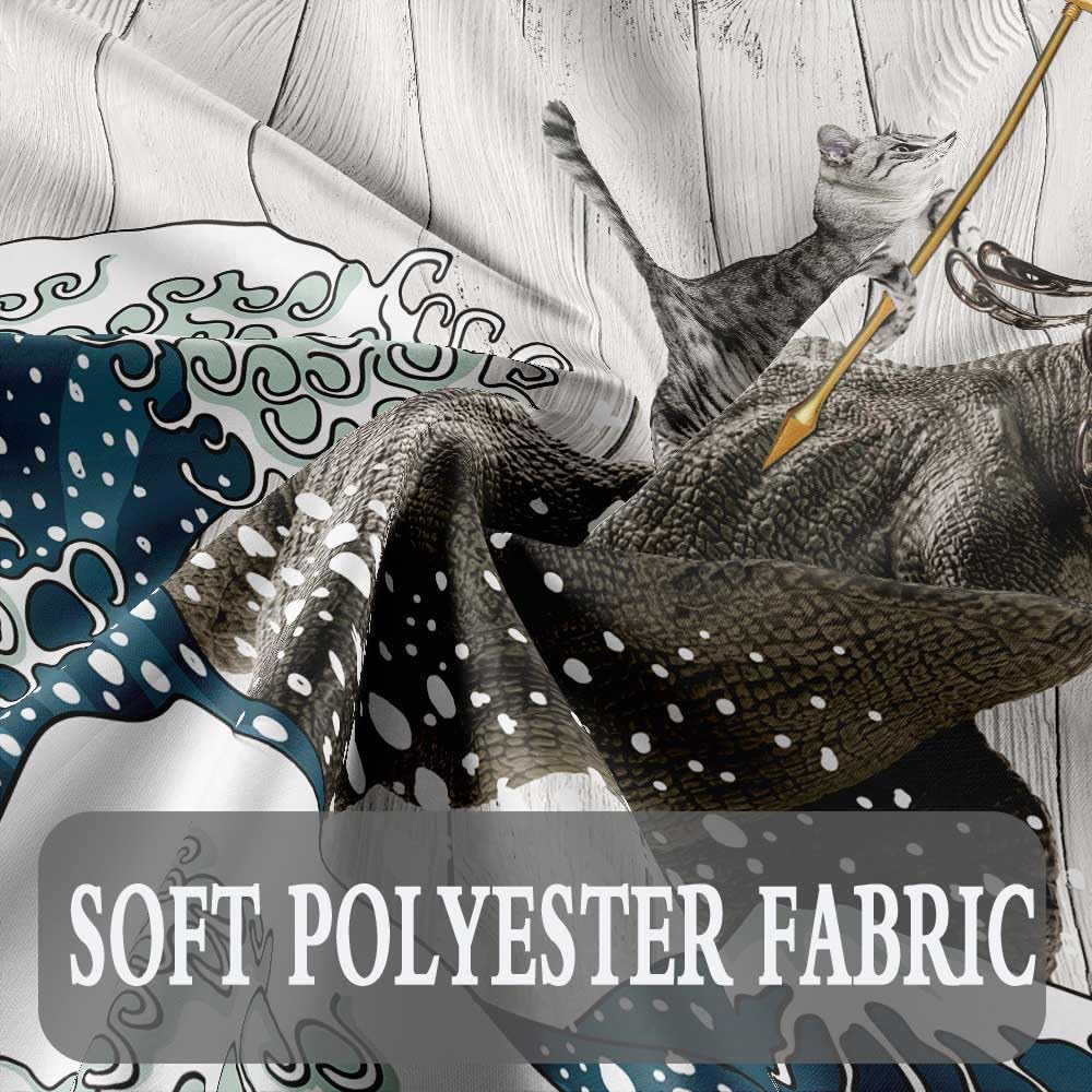 Boziqr Funny Cat Shower Curtain, Cool Cat Dinosaur Japanese Ocean Wave Decor Fabric Bathroom Curtains, Kids Children Rustic Wooden Farmhouse Shower Curtain, 70X70 Inches