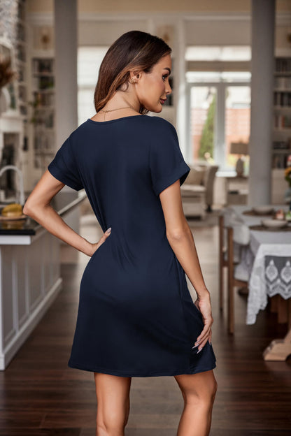 Ekouaer Women's 2 Pack Nightgown Short Sleeve Sleepwear Ladies Sleep Shirt V Neck Nightshirt with Pockets