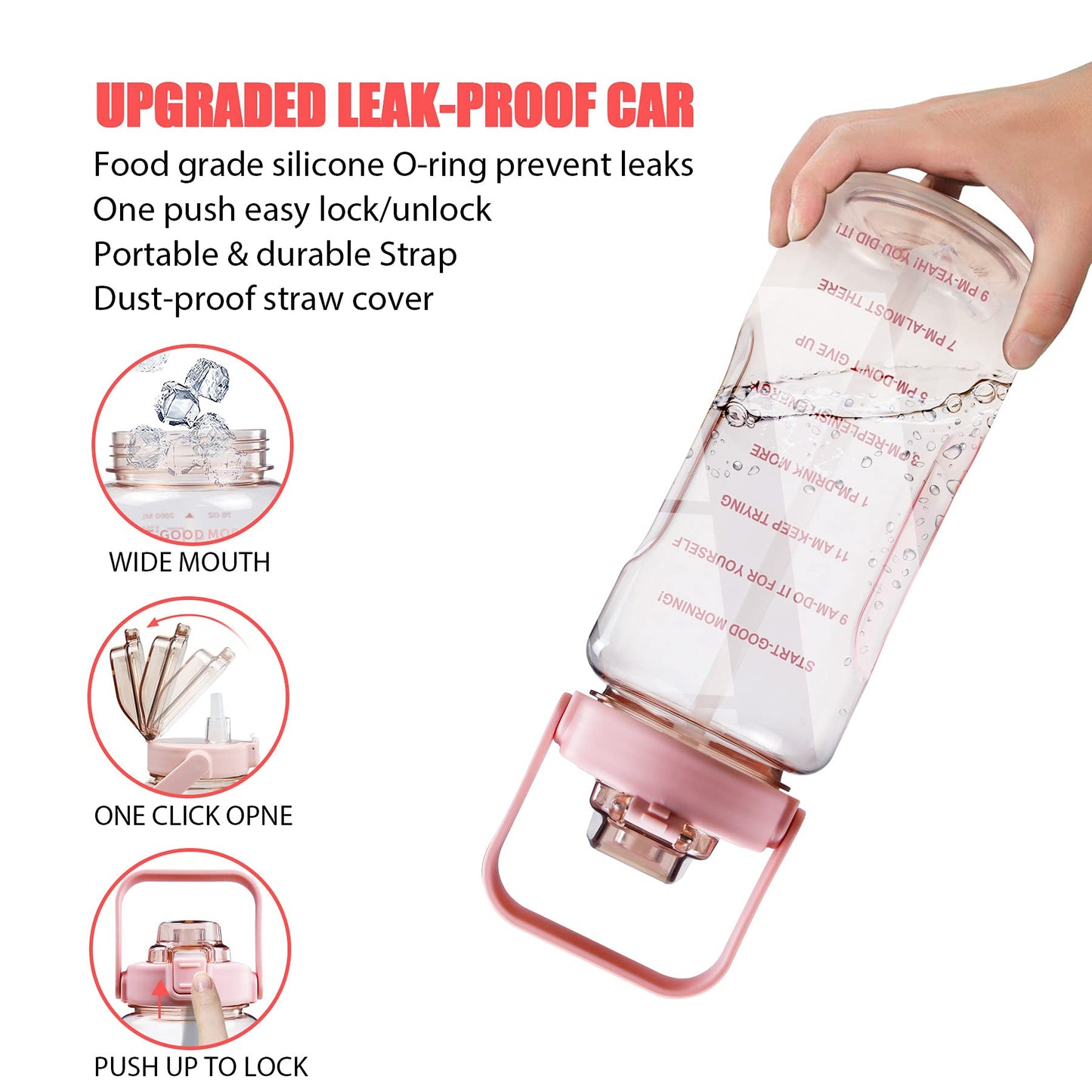 Chokoter Half Gallon Water Bottle with Sleeve, 64OZ Motivational Water Bottle with Straw & Time Marker, BPA Free Leakproof Gym for Sport Workout