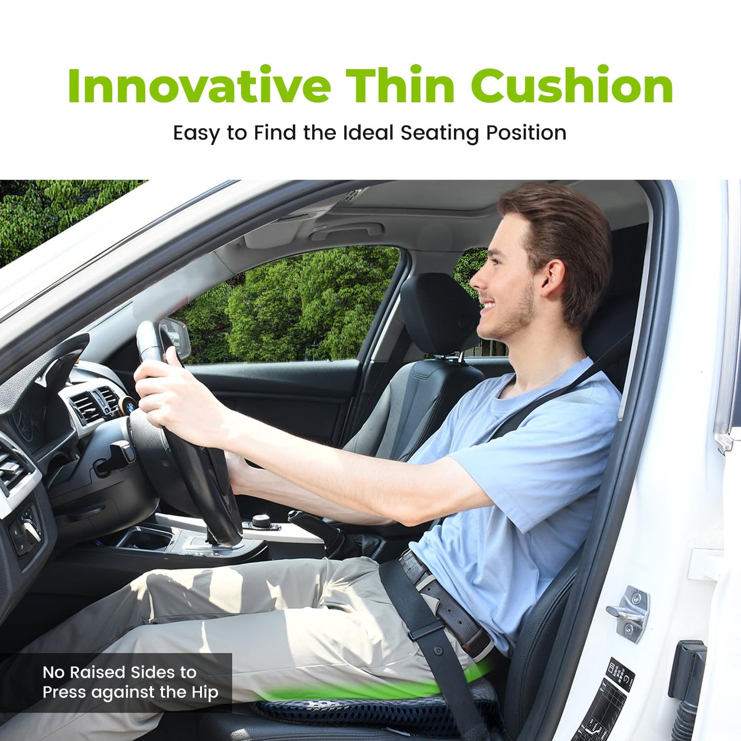 Soft Dense Memory Foam Car Seat Cushion for Driving - Seat Cushion for Car Seat Driver with Wedge Design & Raised Back to Broaden Vision, Provides Comfort for Lower Back & HIPS (Passenger Use Too)
