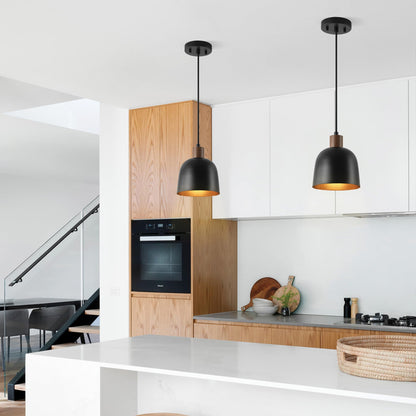 GLOBE Electric 67000193 1-Light Pendant Lighting, Matte Black, Wood-Toned Accent on Socket, 5ft Black Fabric Cord, Home Improvement, Kitchen, Living Room, Hanging Ceiling Light