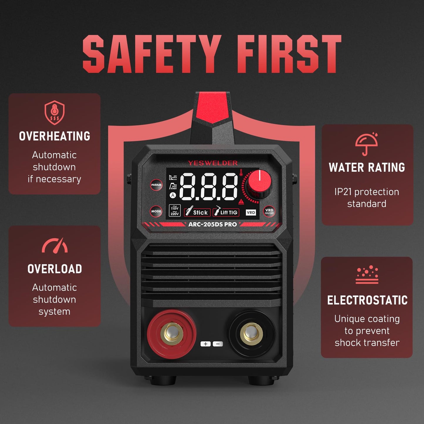 YESWELDER 205Amp Stick Welder Large LED Display, Digital Inverter IGBT ARC Welding Machine, 110V/220V Dual Voltage Hot Start Portable MMA Welder Machine, Arc Force