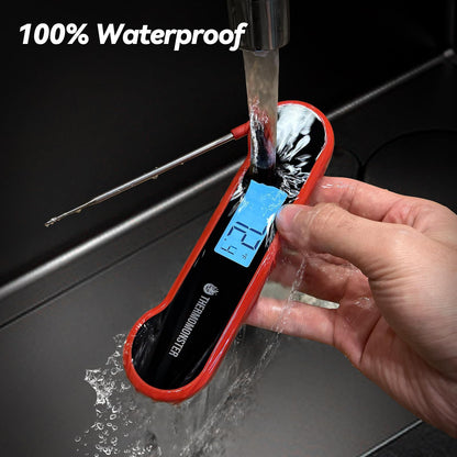0.5 Sec Instant Read Meat Thermometer Digital with ±0.5℉ Precision, 100% Waterproof Auto Flip Bright LCD Screen, Motion Sensing Food Thermometer for Cooking Kitchen Oven Grill Candy BBQ, Red